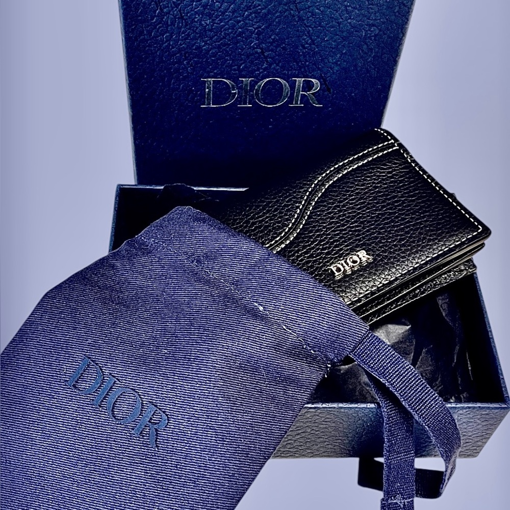 Dior NWOT Leather Wallet with Box&Dust bagPebbled black leather/white stitching - Picture 4 of 15